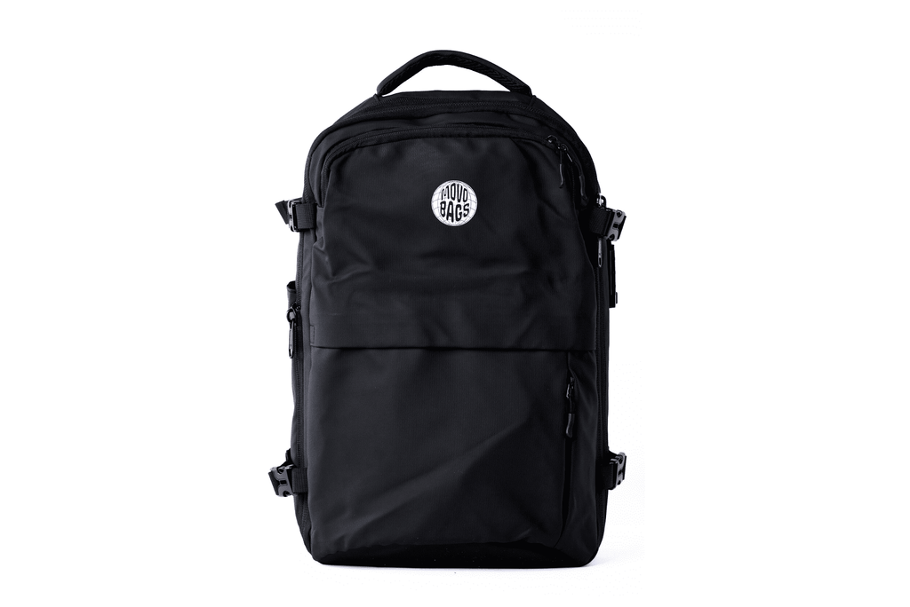 Front view of MOVO BAGS vacuum compression travel backpack