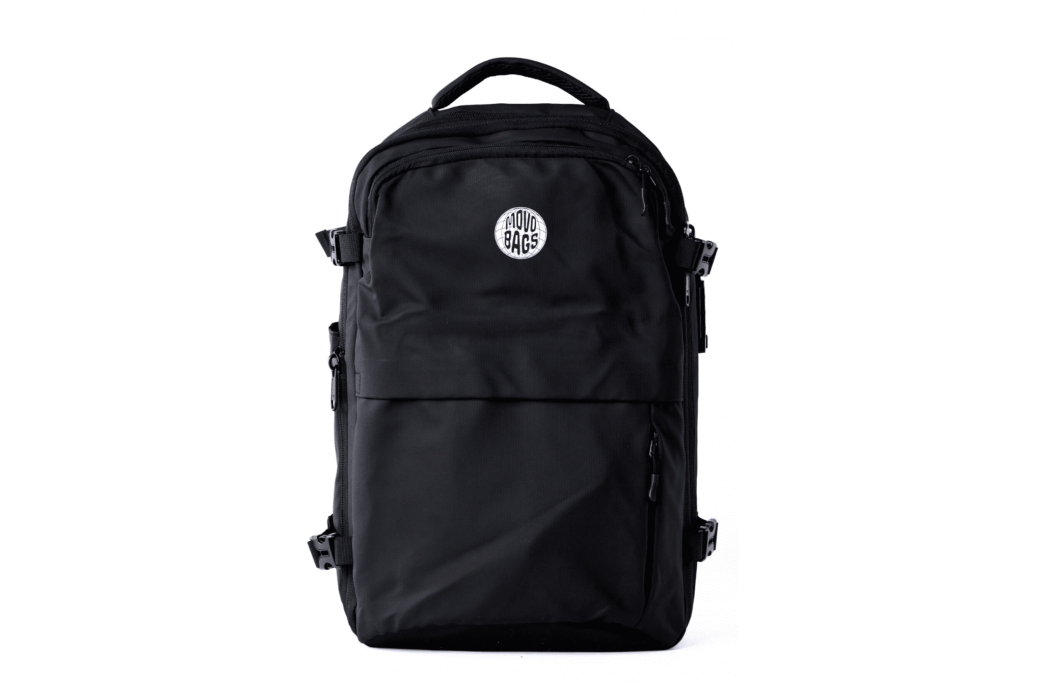 Front view of MOVO BAGS vacuum compression travel backpack