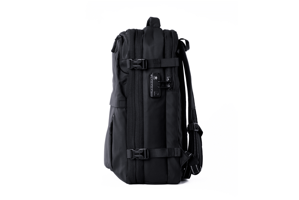 Back view of MOVO BAGS travel backpack with padded straps